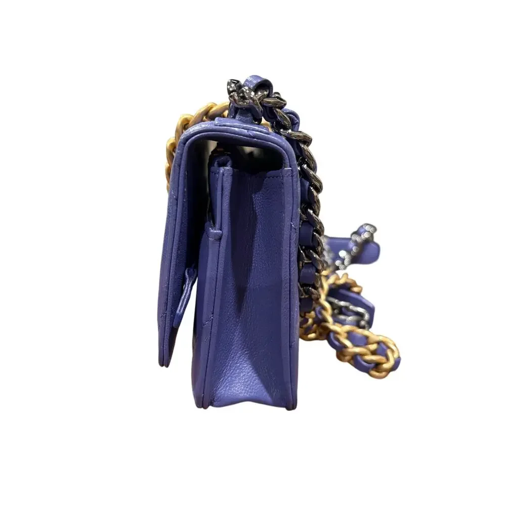 CHANEL 19 Matelassé 2-way Chain WOC Shoulder Bag Rare Purple with Card